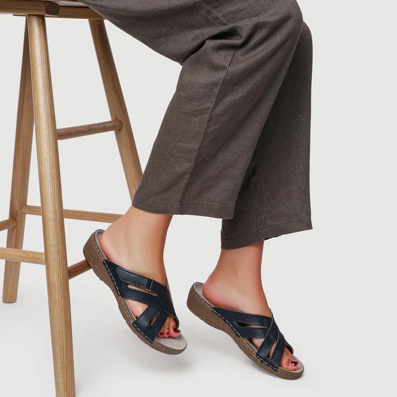 Leather Adjustable Mules - PATRI41002 / 327 611 - Navy