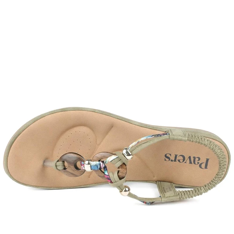 Elasticated Toe Post Sandals - BAIZH41046 / 327 216 - Khaki