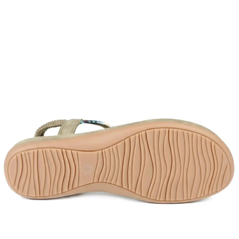 Elasticated Toe Post Sandals - BAIZH41046 / 327 216 - Khaki