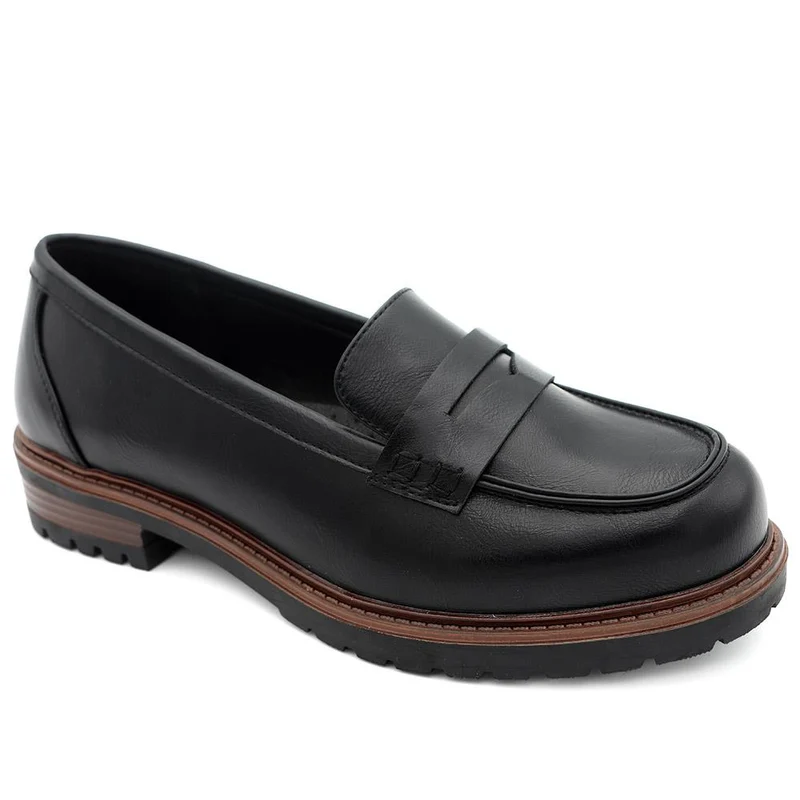 Wide Fit Chunky Sole Penny Loafers - WOIL44017 / 329 718 - Black