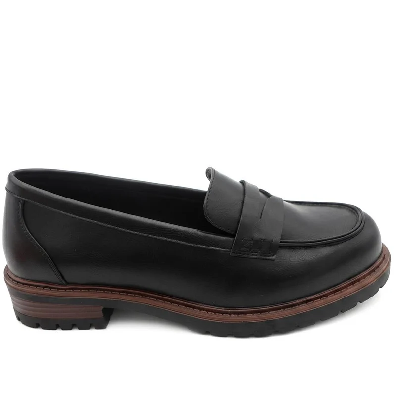Wide Fit Chunky Sole Penny Loafers - WOIL44017 / 329 718 - Black