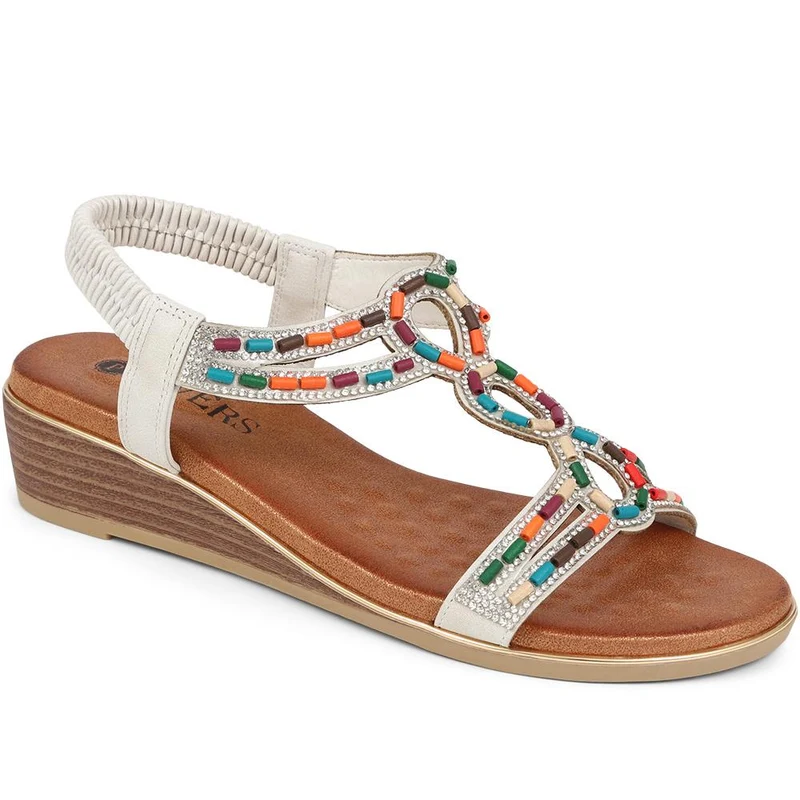 Embellished Wedge Sandals - BAIZH39071 / 325 102 - White