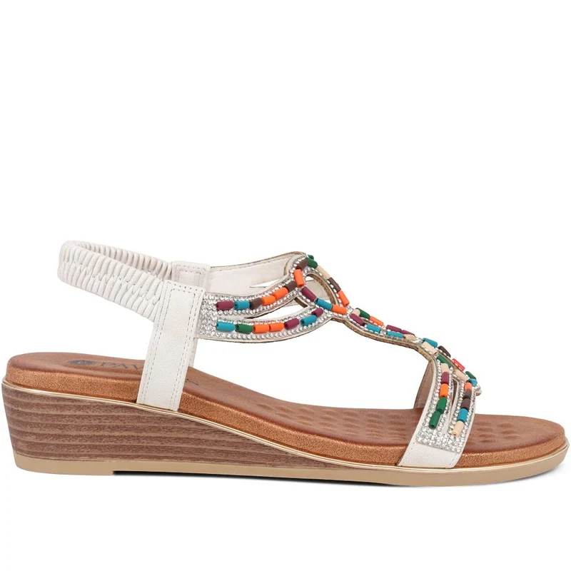 Embellished Wedge Sandals - BAIZH39071 / 325 102 - White