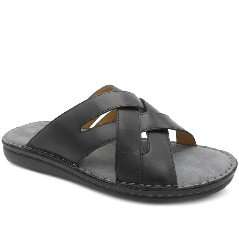 Leather Cushioned Slip On Sandals - FBFOO43002 / 329 502 - Black