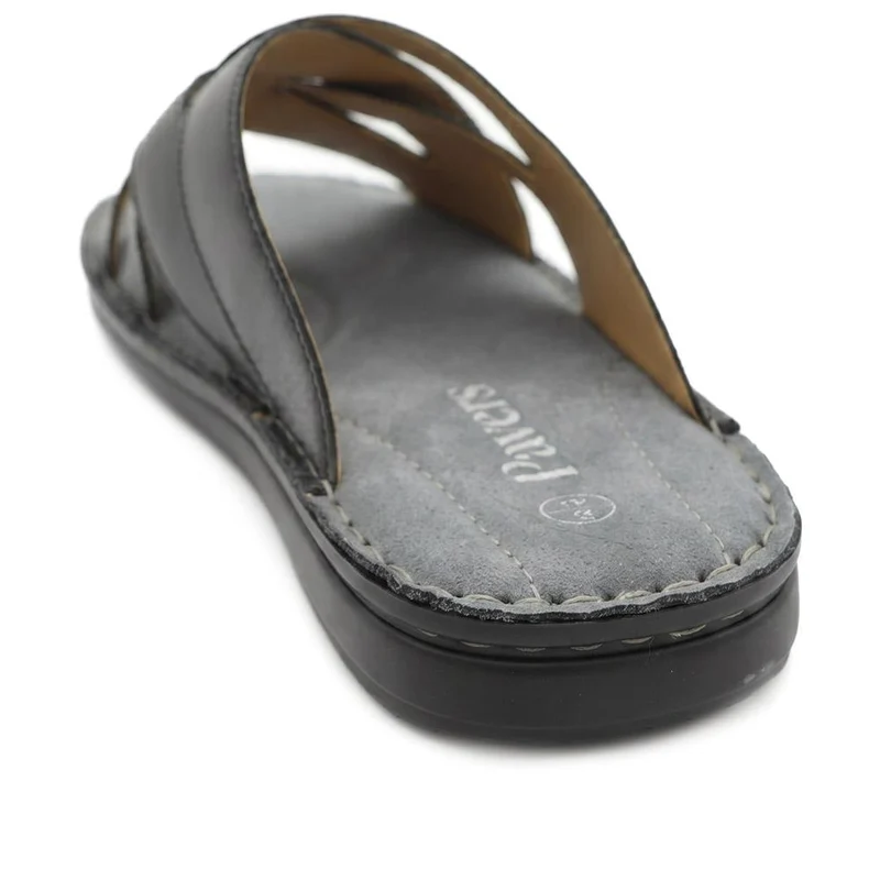 Leather Cushioned Slip On Sandals - FBFOO43002 / 329 502 - Black