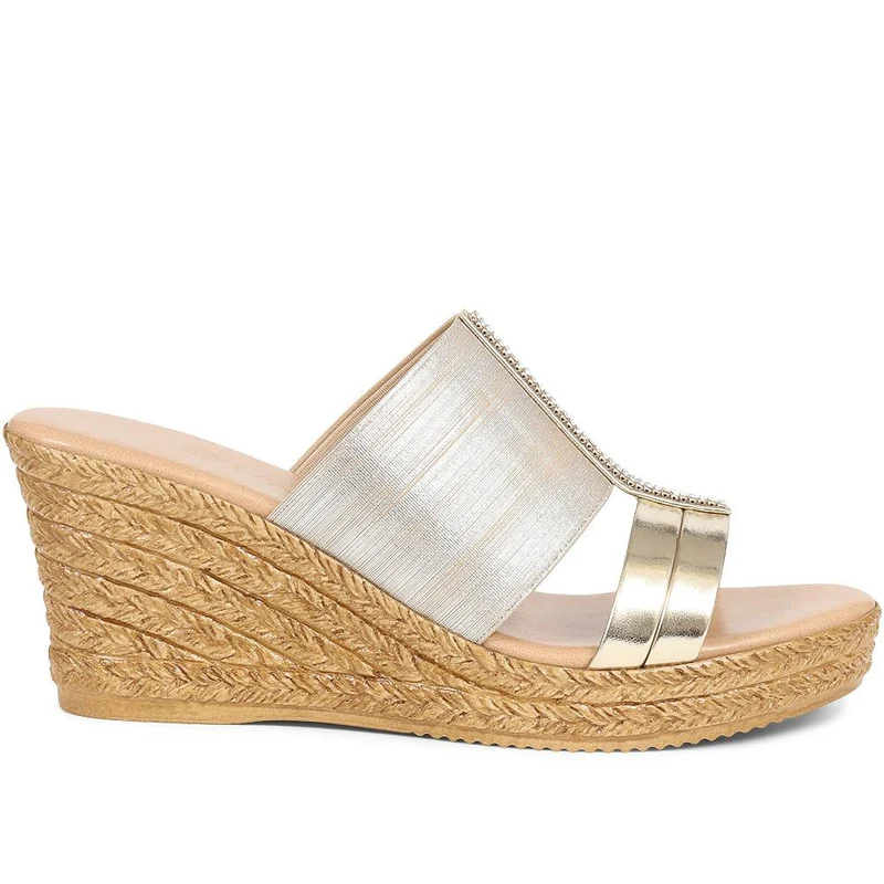 Metallic Wedge Espadrilles - CLUBS37003 / 323 836 - Gold