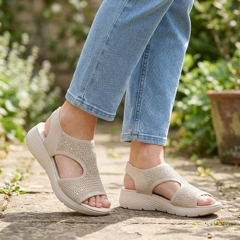 Wedge Heel Elasticated Fit Sandals - BAIZH43009 / 329 251 - Beige