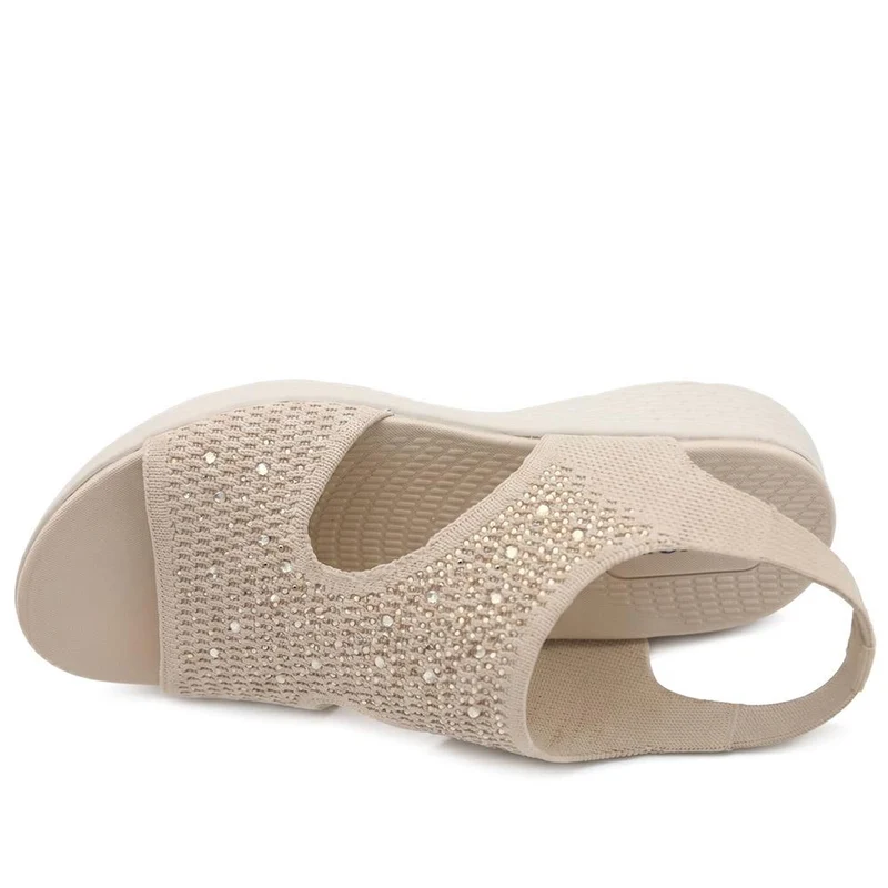 Wedge Heel Elasticated Fit Sandals - BAIZH43009 / 329 251 - Beige