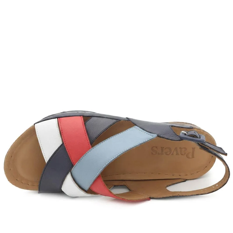 Strappy Buckled Leather Sandals - AS43004 / 329 759 - Navy Multi