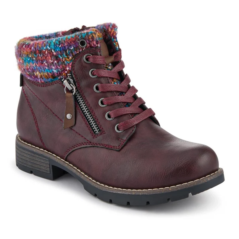 Knitted Cuff Ankle Boots - WBINS40243 / 326 500 - Burgundy