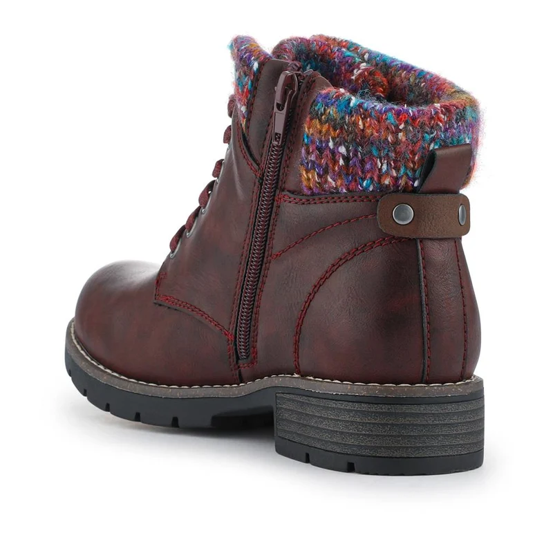 Knitted Cuff Ankle Boots - WBINS40243 / 326 500 - Burgundy
