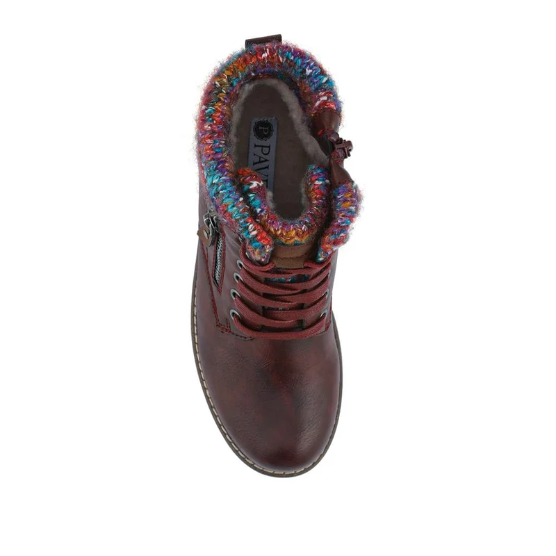 Knitted Cuff Ankle Boots - WBINS40243 / 326 500 - Burgundy