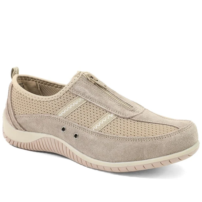 Memory Foam Leather Slip On Trainers - BRK43049 / 329 380 - Taupe