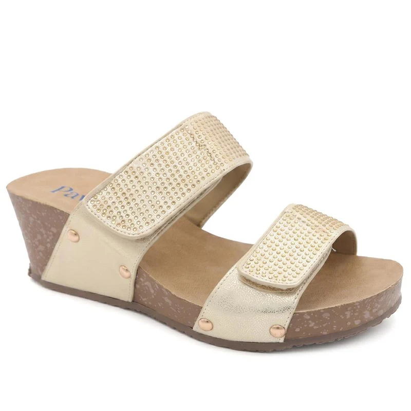 Dual Adjustable Fasten Wedge Sandals - BAIZH43046 / 329 347 - Soft Gold