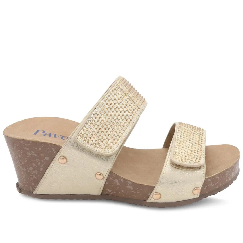 Dual Adjustable Fasten Wedge Sandals - BAIZH43046 / 329 347 - Soft Gold