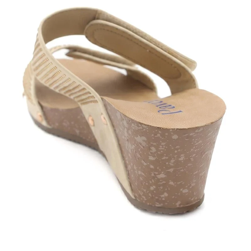 Dual Adjustable Fasten Wedge Sandals - BAIZH43046 / 329 347 - Soft Gold
