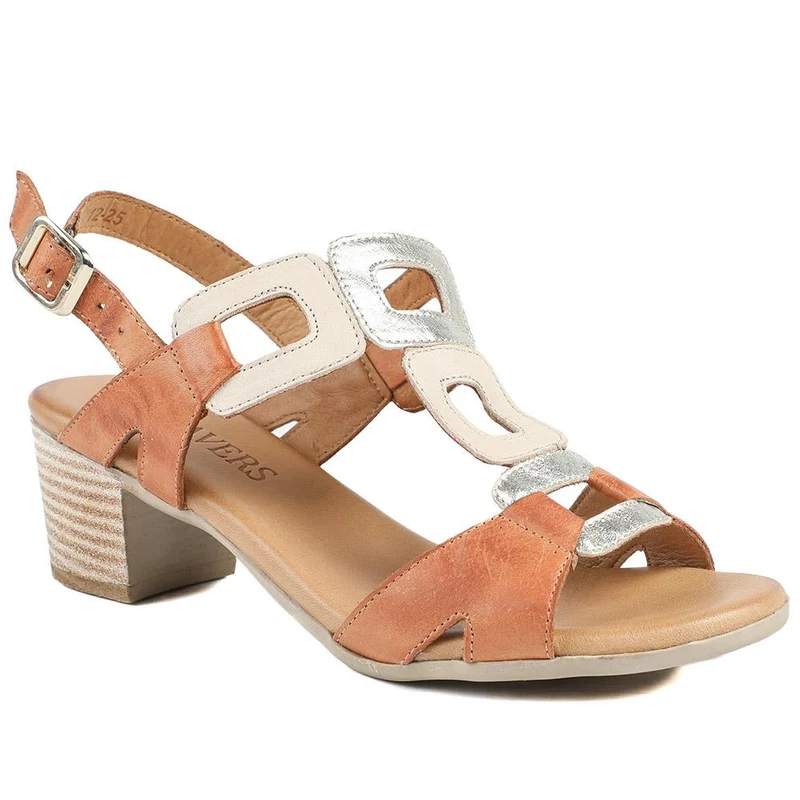 All Leather Block Heel Sandals - MAGO43000 / 329 390 - Tan Multi