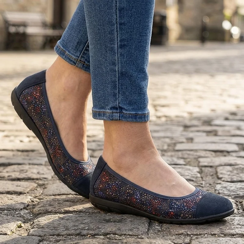 Leather Slip On Ballet Flats - BRK44005 / 329 758 - Navy Floral