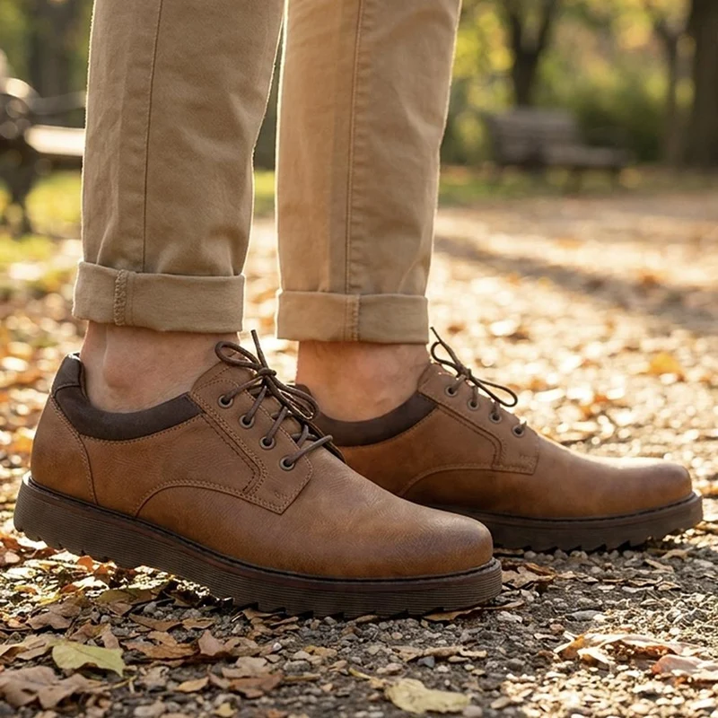 Wide Fit Smart Lace Up Shoes - XINGH44007 / 330 041 - Tan