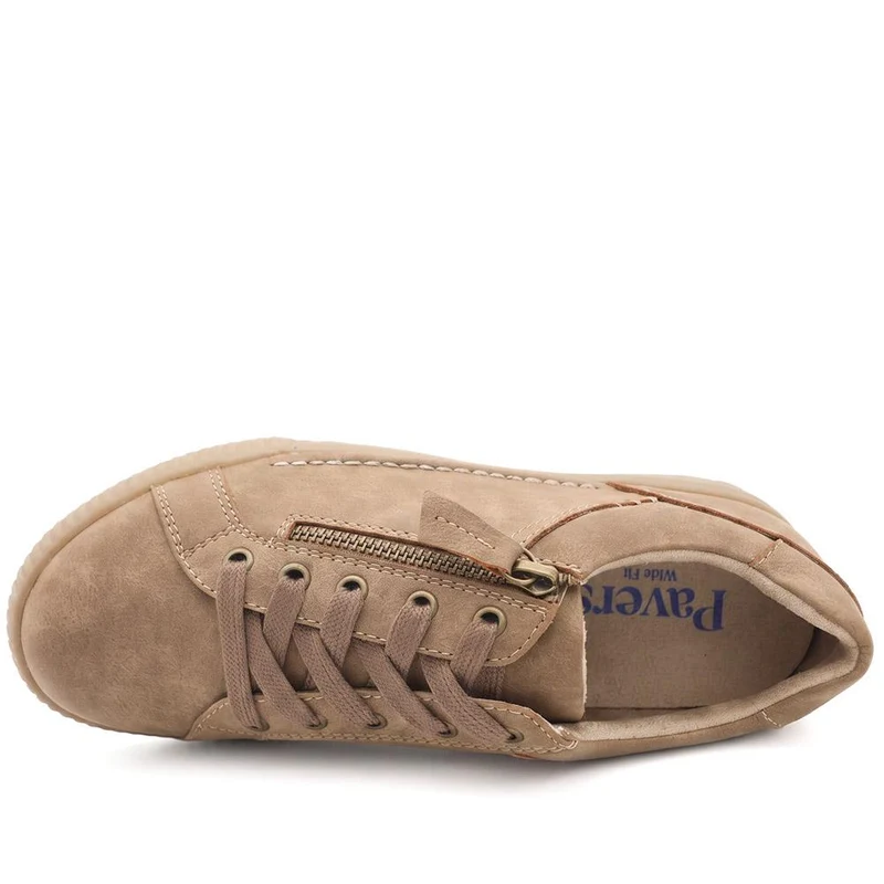 Wide Fit Zip & Lace Trainers - WBINS41019 / 326 929 - Taupe