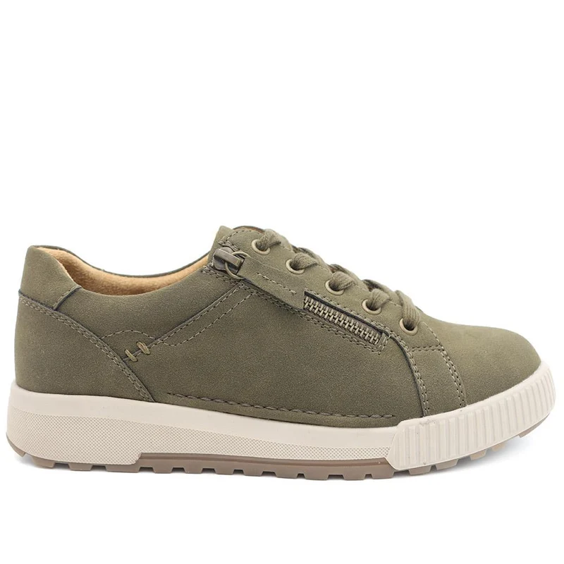 Wide Fit Zip & Lace Trainers - WBINS41019 / 326 929 - Olive
