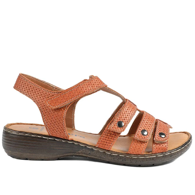 Premium Leather Touch Fastening Sandals - LUCK43006 / 329 419 - Tan