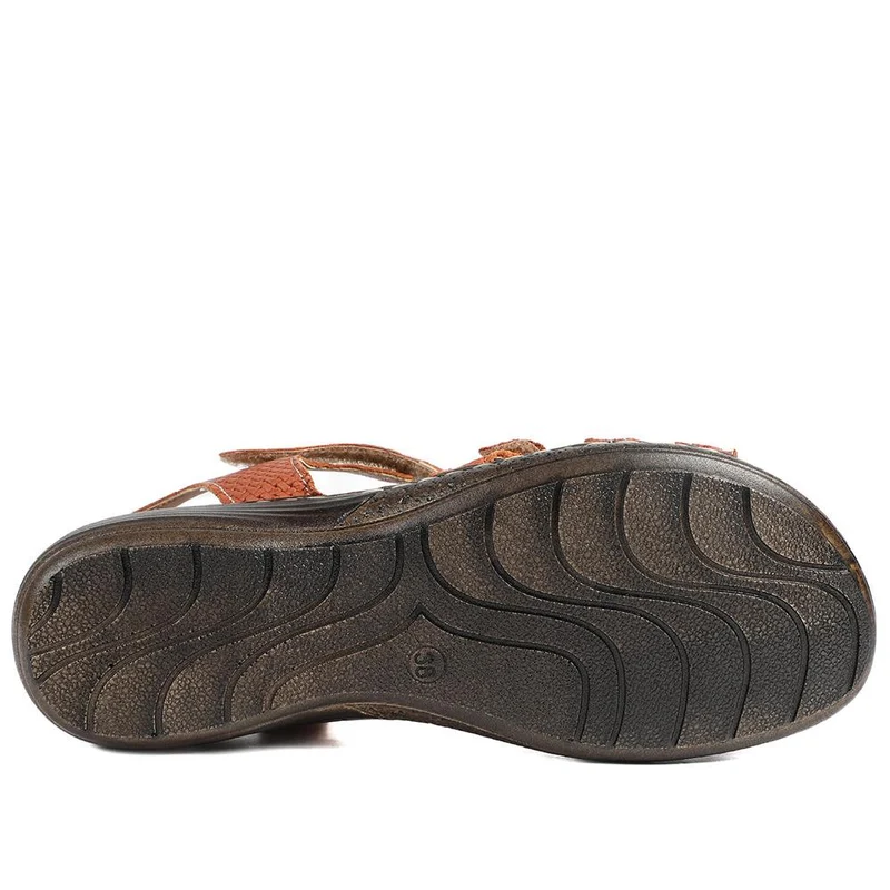 Premium Leather Touch Fastening Sandals - LUCK43006 / 329 419 - Tan