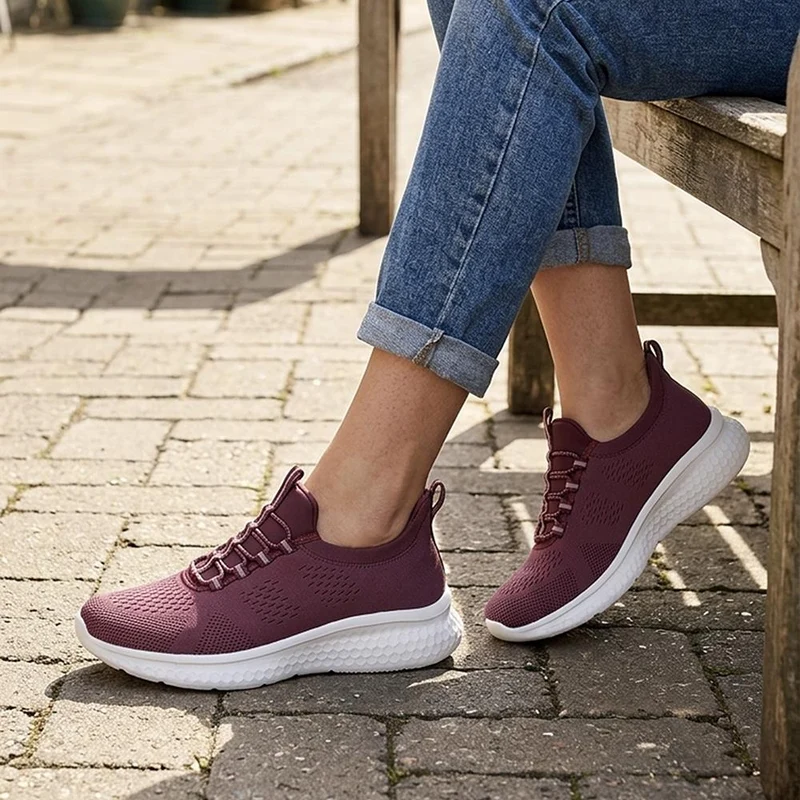 Wide Fit Easy Step In Bungee Lace Trainers - BRK42002 / 328 108 - Burgundy