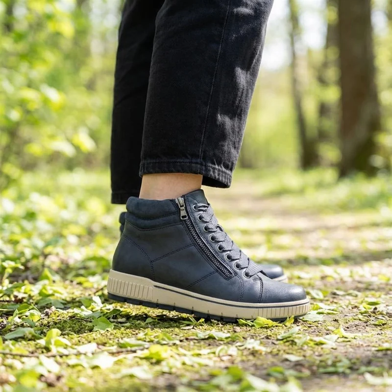 Lace Up Boots With Side Zip - SIN42000 / 328 220 - Navy