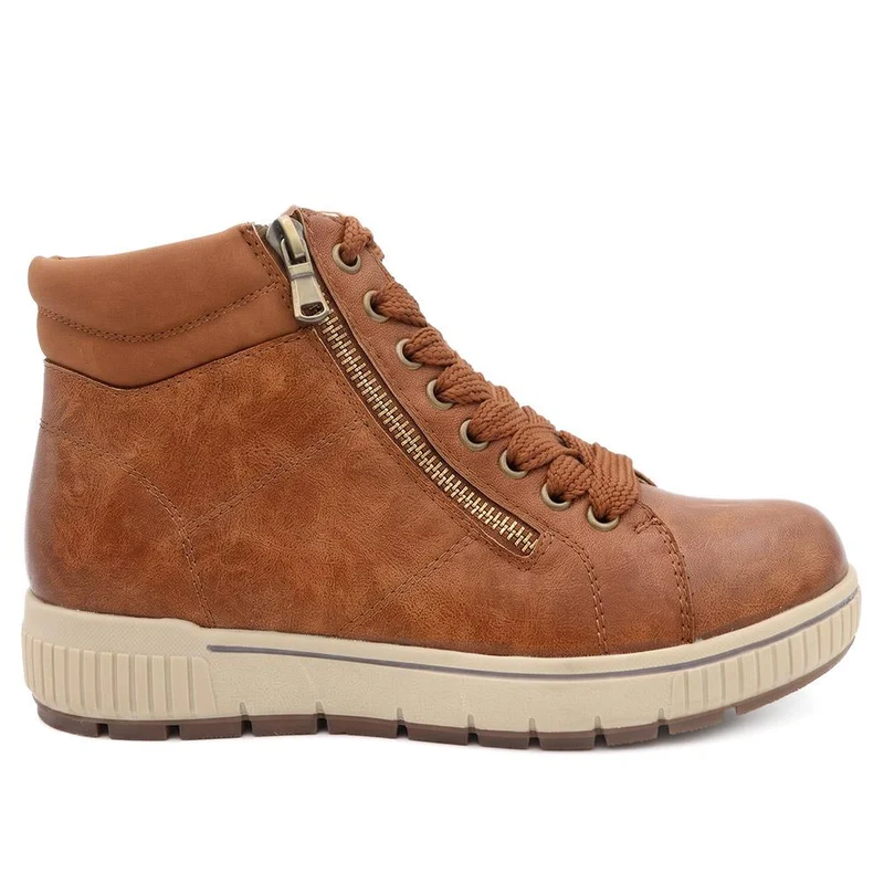 Lace Up Boots With Side Zip - SIN42000 / 328 220 - Tan