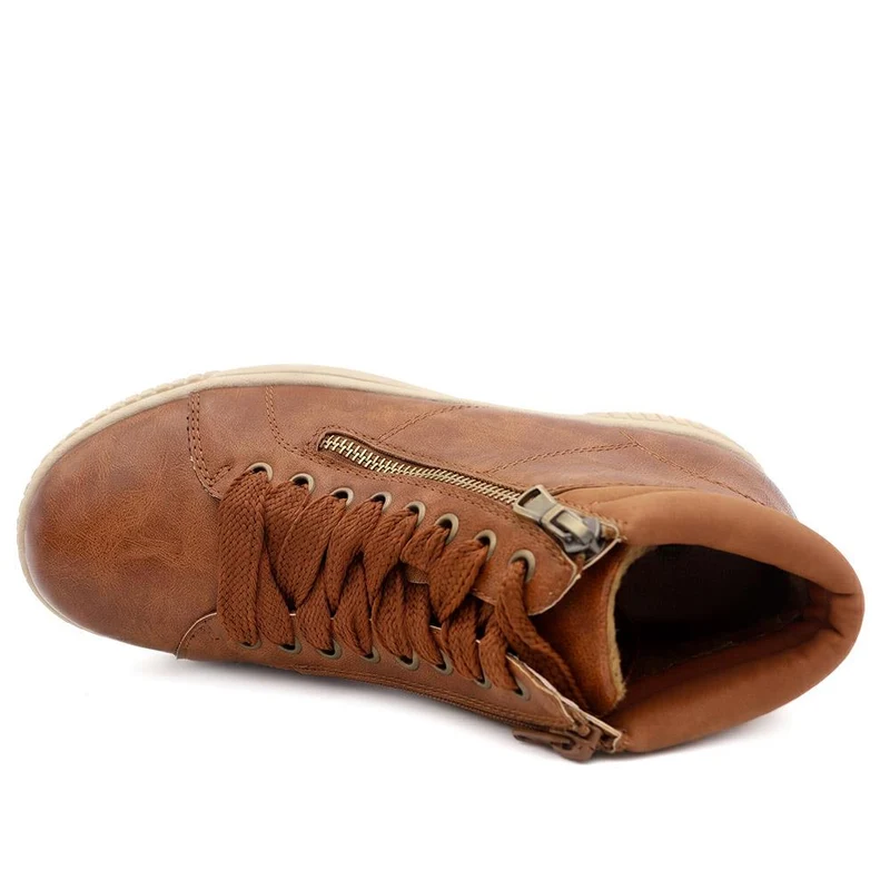 Lace Up Boots With Side Zip - SIN42000 / 328 220 - Tan