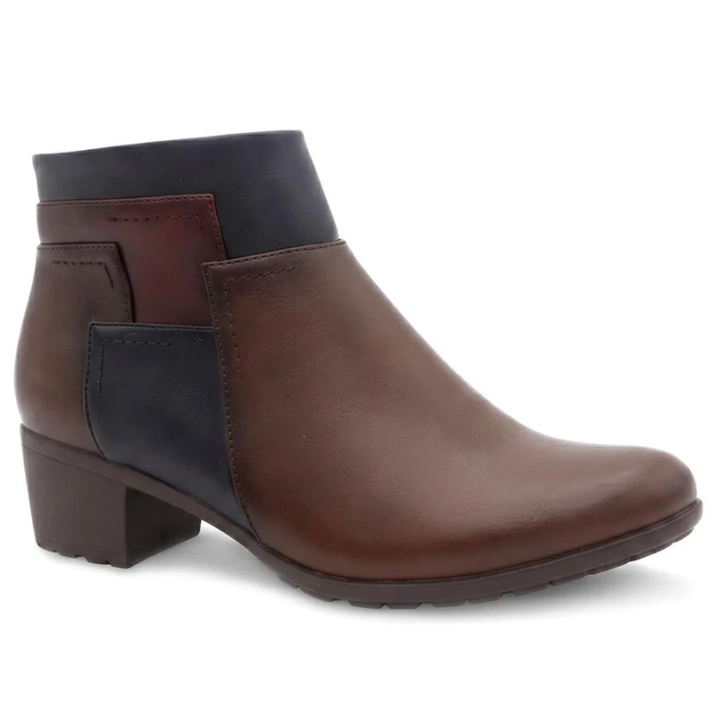 Block Heel Ankle Boots With Inside Zip - WK42005 / 327 940 - Brown Multi