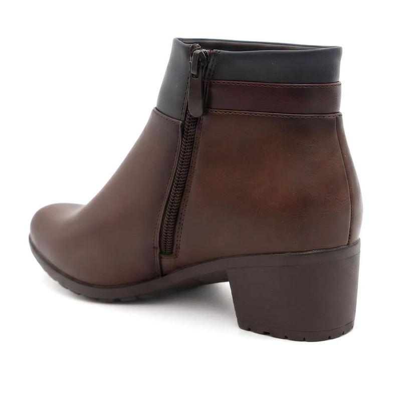 Block Heel Ankle Boots With Inside Zip - WK42005 / 327 940 - Brown Multi