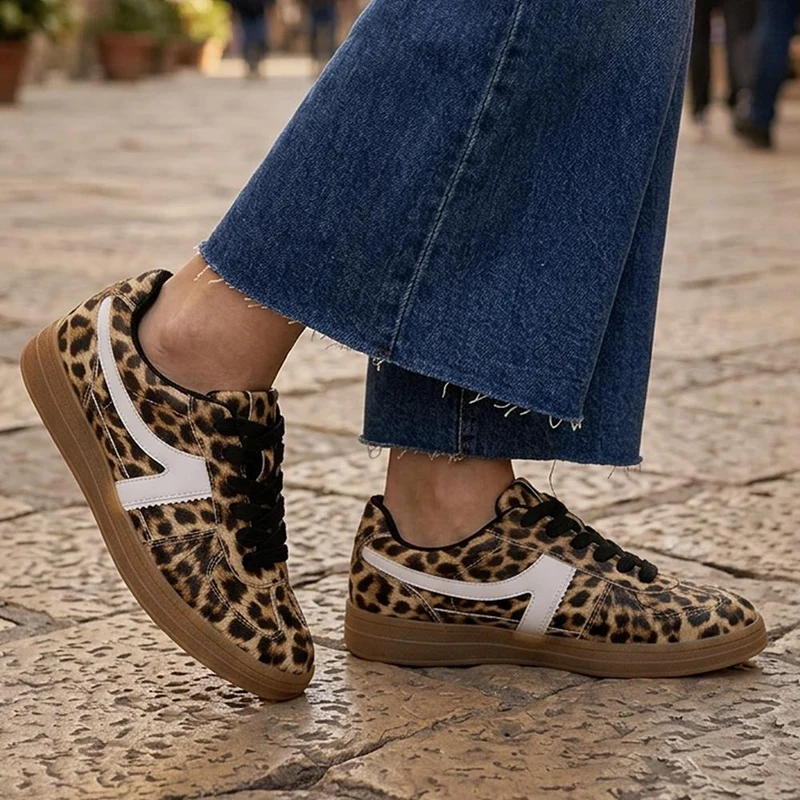 Bellissimo Lace Up Gum Sole Trainers - BELWBIN44051 / 329 622 - Leopard