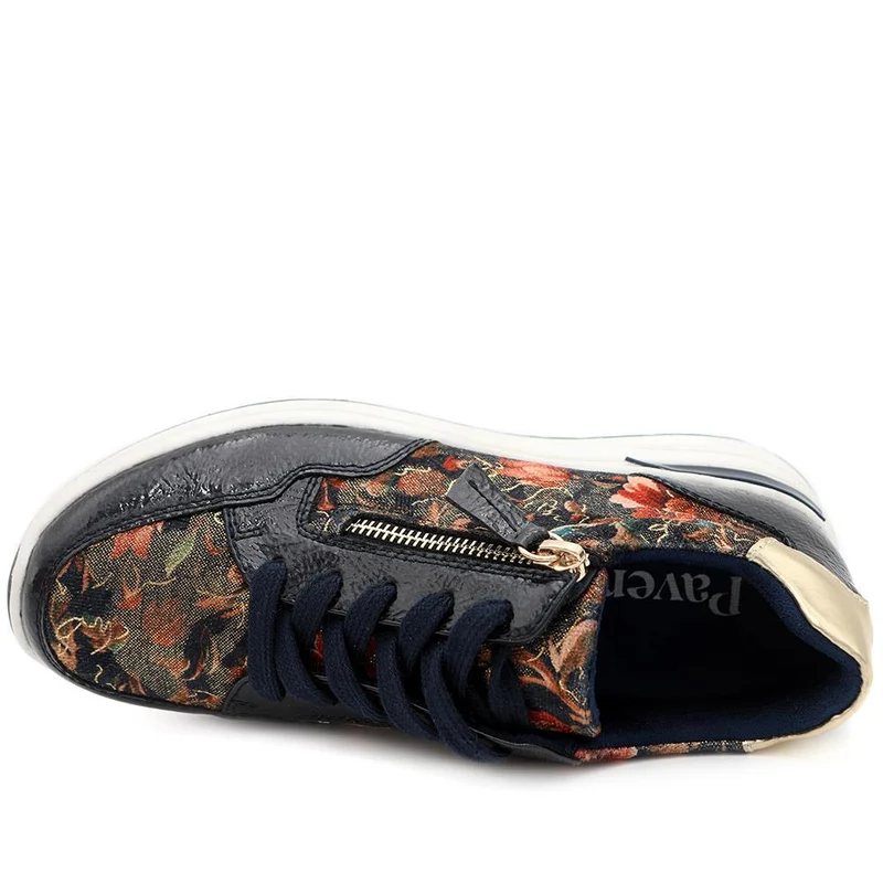 Stylish Zip & Lace Wedge Trainers - WBINS44050 / 329 621 - Navy Patent