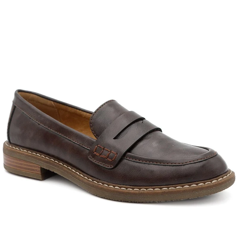 Block Heel Slip On Penny Loafers - WBINS44029 / 329 613 - Chocolate