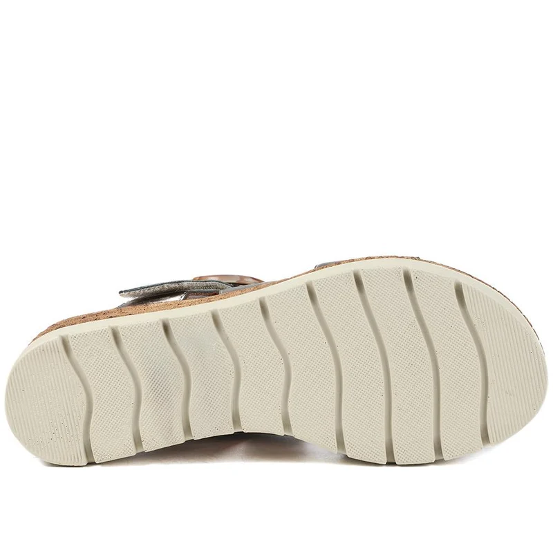 Adjustable Leather Wedge Sandals - BELMET43006 / 329 222 - Metallic