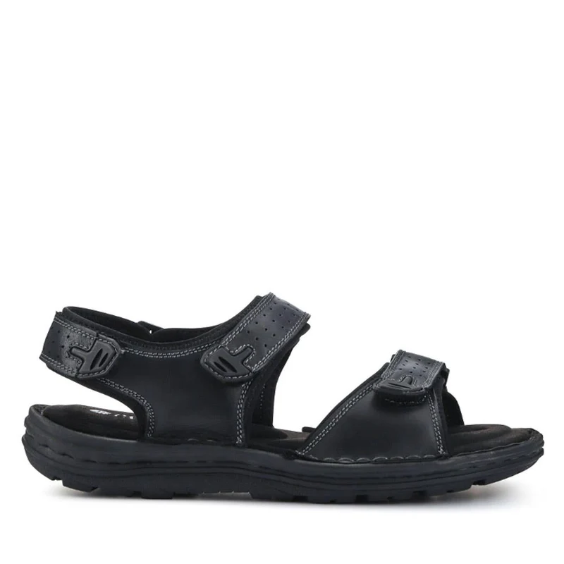 Men's Leather Adjustable Sandals - AATRA41002 / 326 946 - Black