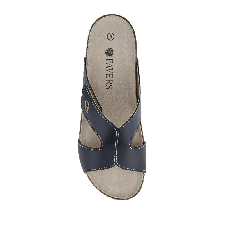 Leather Wedge-Heeled Mules - PATRI41001 / 327 610 - Navy