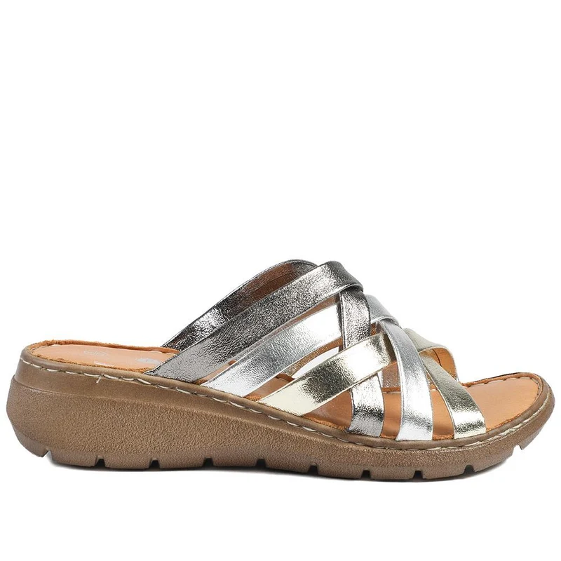 Leather Slip On Mule Sandals - LUCK43004 / 329 153 - Metallic