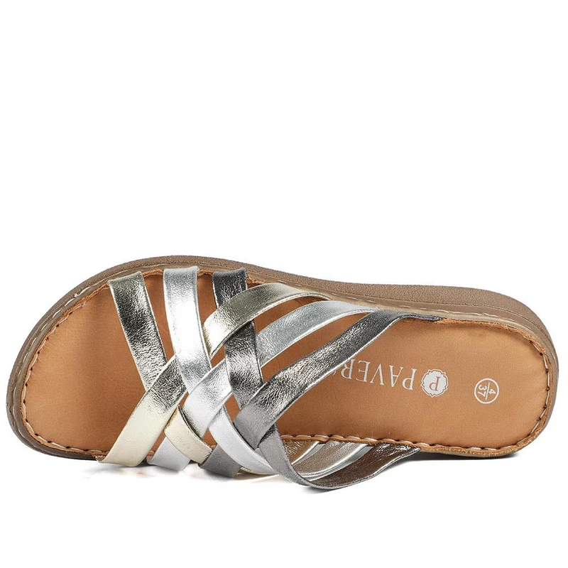 Leather Slip On Mule Sandals - LUCK43004 / 329 153 - Metallic