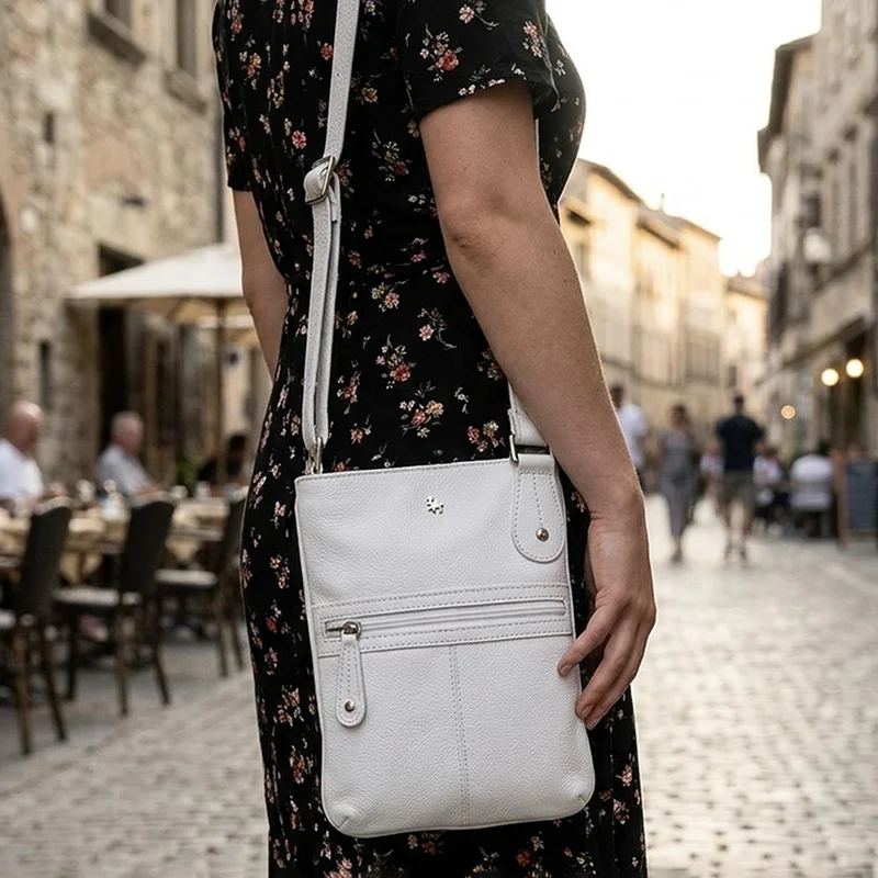 Leather Crossbody Bag W/ Outer Zip Pocket - LLOYD44037 / 330 479 - White