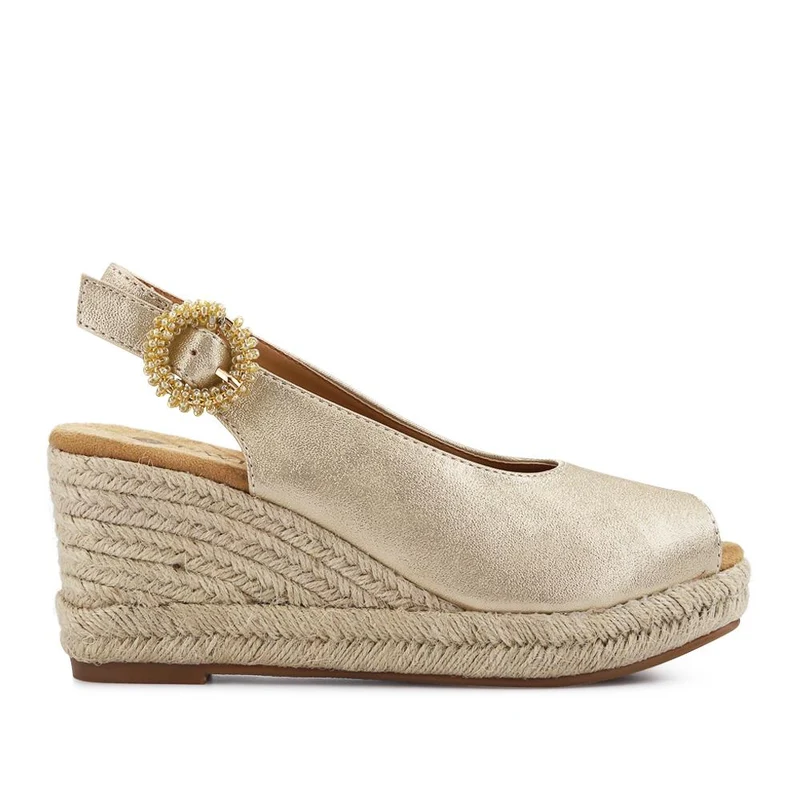 Buckle Fastening Wedge Espadrilles - WBINS41057 / 327 257 - Gold