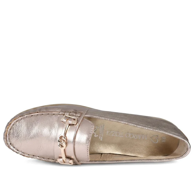 Marco Tozzi Leather Heeled Moccasins - WEN43001 / 330 471 - Soft Gold