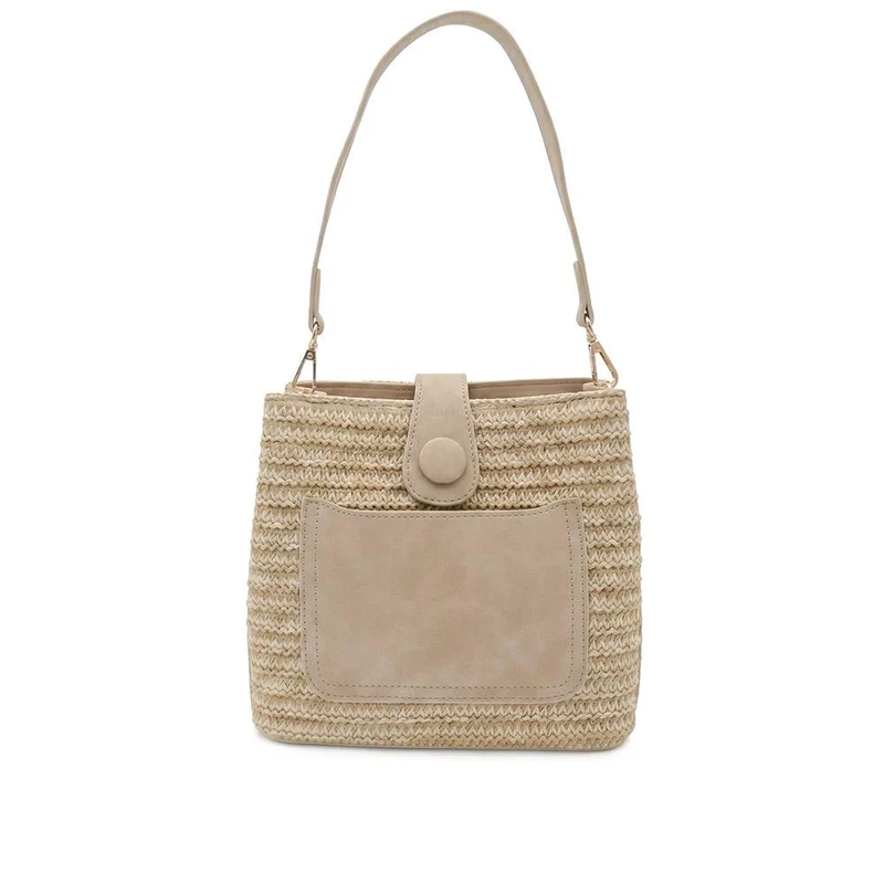 Woven Shoulder Bag with Faux Leather Trim - RIM43000 / 329 297 - Beige