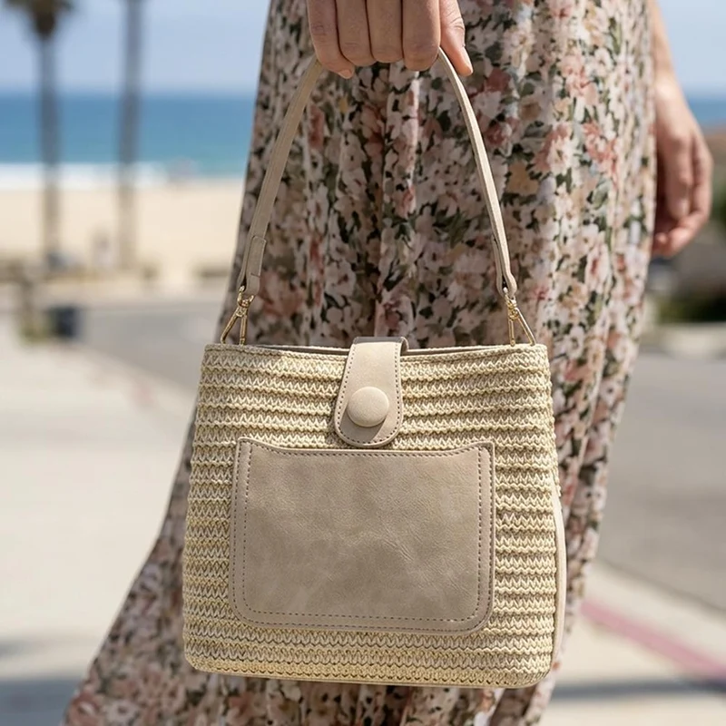 Woven Shoulder Bag with Faux Leather Trim - RIM43000 / 329 297 - Beige