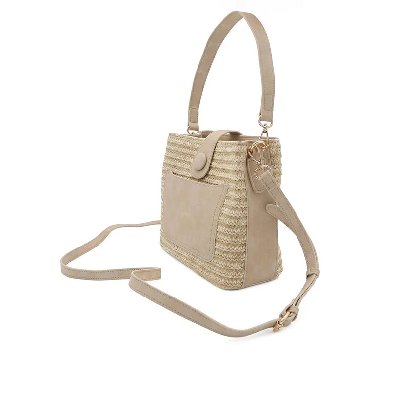 Woven Shoulder Bag with Faux Leather Trim - RIM43000 / 329 297 - Beige