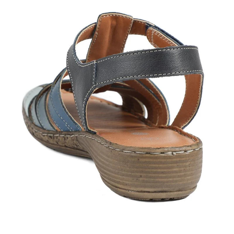 Premium Leather Adjustable Fasten Sandals - LUCK43002 / 329 420 - Navy Multi