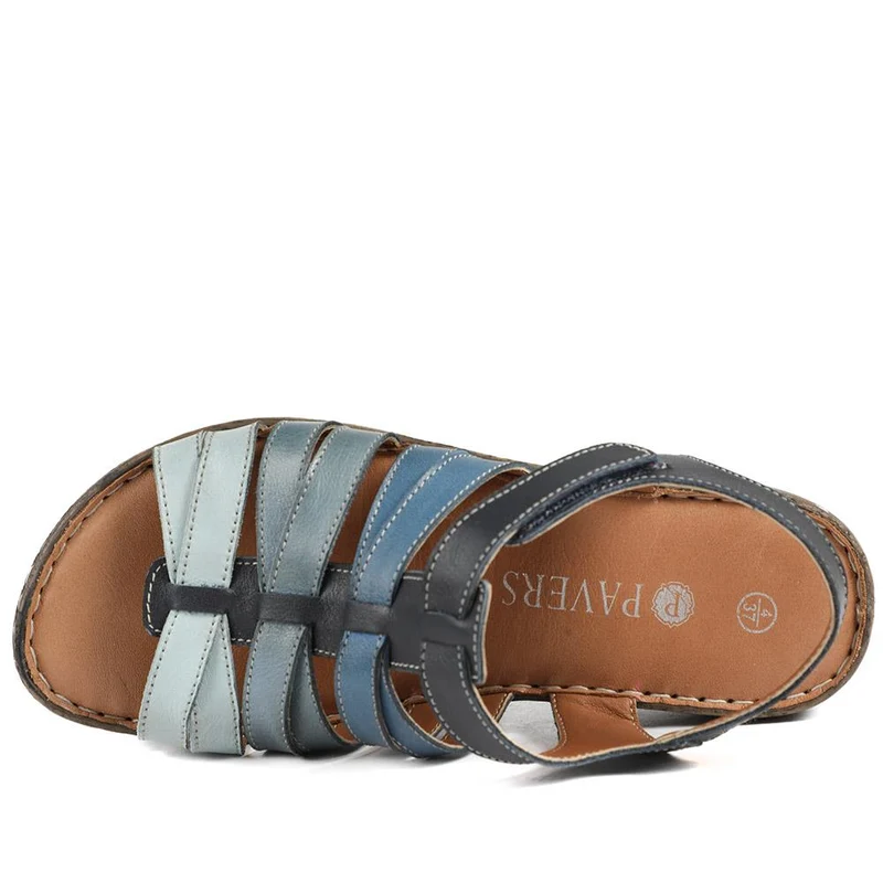 Premium Leather Adjustable Fasten Sandals - LUCK43002 / 329 420 - Navy Multi