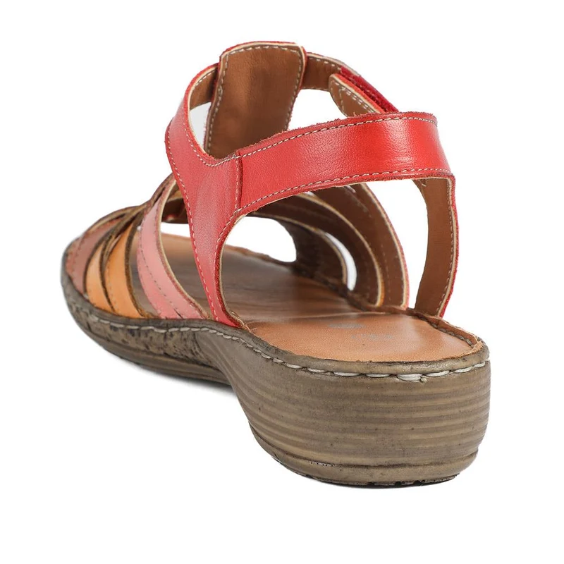 Premium Leather Adjustable Fasten Sandals - LUCK43002 / 329 420 - Red Multi